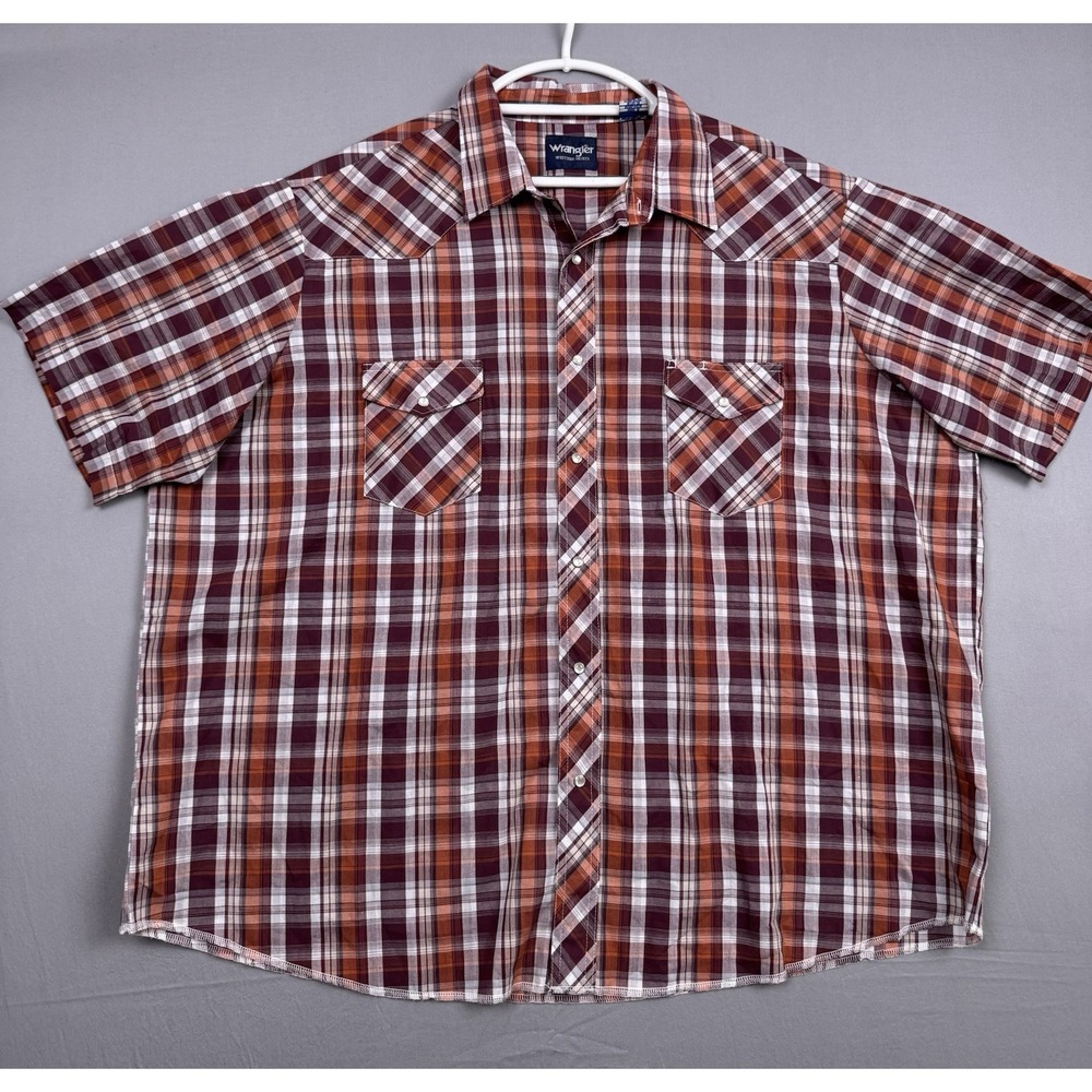 Vintage Wrangler Pearl Snap Shirt Mens 3XL Plaid Check Red White Cowboy Rodeo